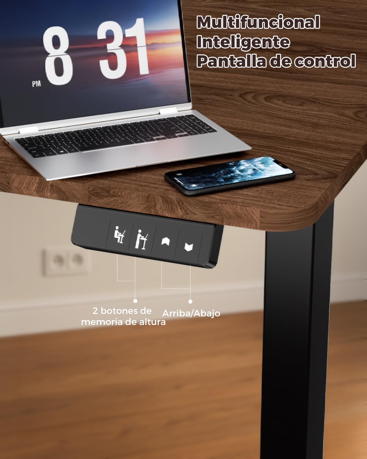 Escritorio Elevable Eléctrico, Mesa de Trabajo Ajustable en Altura, Mesa de Oficina en Casa con Tablero Ensamblado, 120 x 60 cm, para Trabajo, Redacción, Juegos