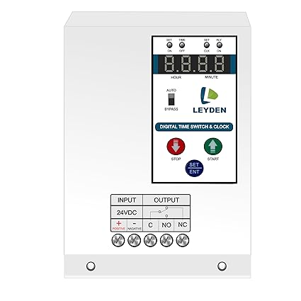 LEYDEN 24 Volt DC, 15A, TM-CLK-24VDC NO/NC 24 Hour Real Clock Timer Switch, 50 ON/Off Per Day & Cyclic Function Up to 9999 Second Programmable Electronic Timer Switch (1- Year Warranty)