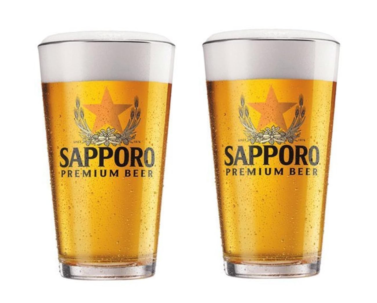 サッポロビール Sapporo Premium Beer Pint Glass, 16 Oz, Star Logo Design - Set of 2