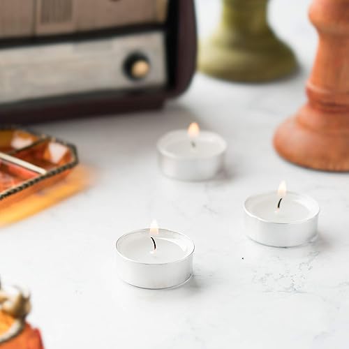 Miniatura 4 de HomeLights Velas de té  4 horas  100,200,300 paquetes a granel  Velas votivas votivas europeas sin humo blancas sin perfume para Shabat, bodas,