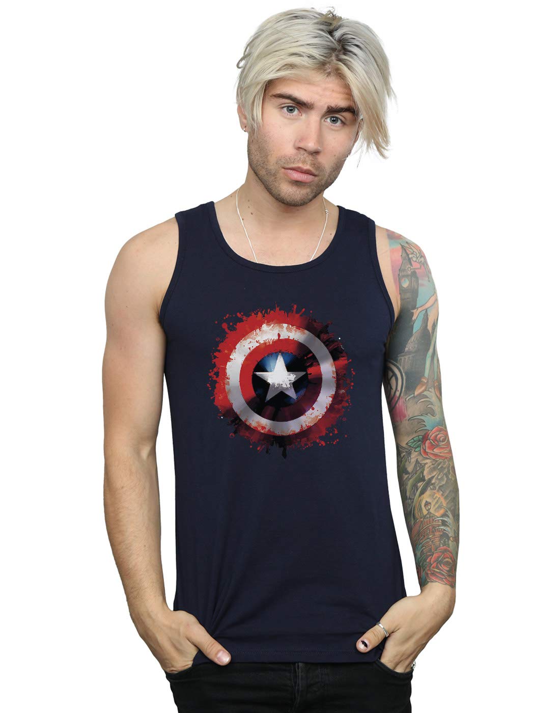 Marvel Men's Avengers Captain America Art Shield Vest Navy Blue XX-Large