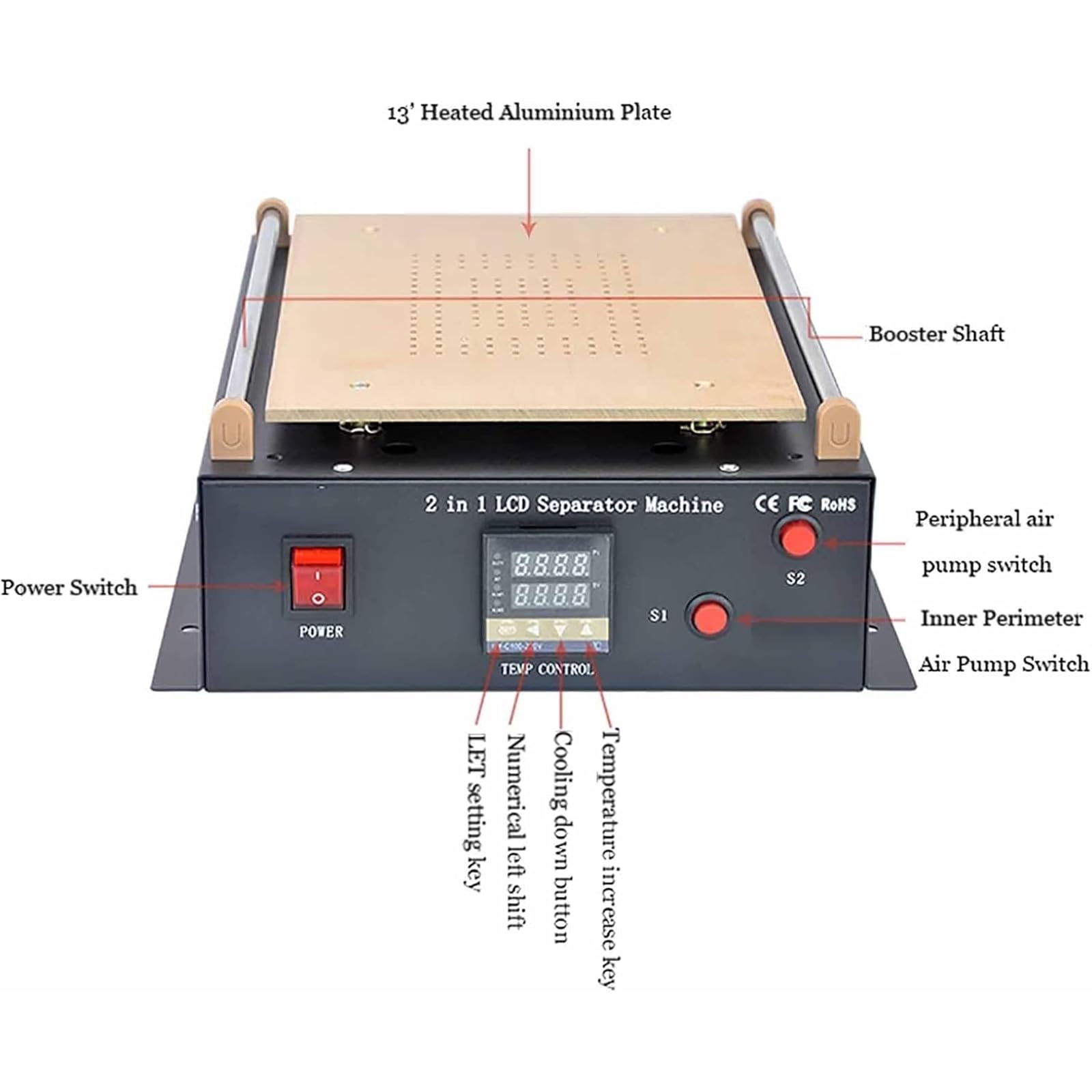 Separador De Pantalla De 600 W, Máquina De Reparación De Pantallas Digitales LED De 19 X 29 Cm, Rango De Temperatura: 50 ℃ ~ 180 ℃, para Reparar Teléfonos Móviles De Menos De 17 Pulgadas