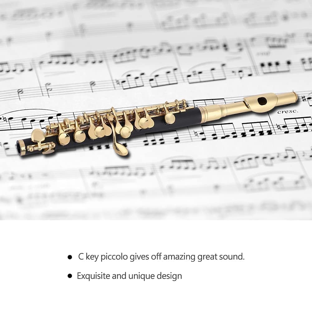 Kit D'instruments Piccolo, 2 Couleurs Piccolo Demi-taille Flûte C tonalité avec Boîte Rembourrée pour étudiants Débutants (Or)