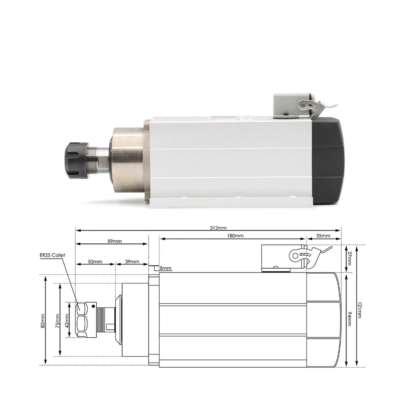 KACOME Air-Cooled Spindle 2.2kw ER25 4 Bearings 220v/380v Flange Ceramic Ball Bearing 2.2kw Frequency Converter VFD(Ceramic Ball Bearing,380V)