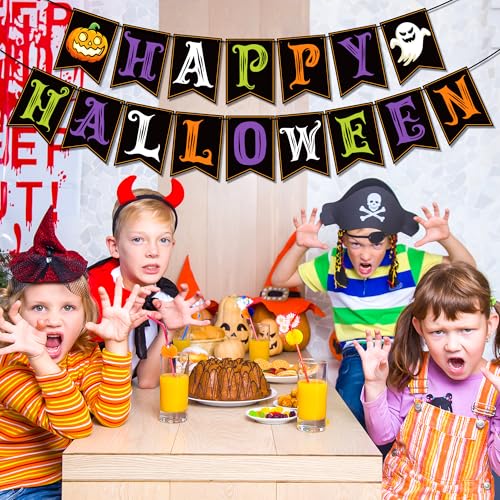 Image of OHOME Halloween Decorations - Happy Halloween Banner | HALLOWEEN Party Decorations for Indoor Outdoor - Trunk or Treat Backdrop Garland for Outside | Hanging Party Favors Supplies for Birthday