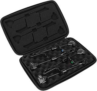 OUKENS 4 pcs Fish Alarm Bite Indicator, Fishing Bite Alarm Hangers Swinger Chain Indicator Sound and Light Alert with Fishing Tackle Case for Fishing Rod