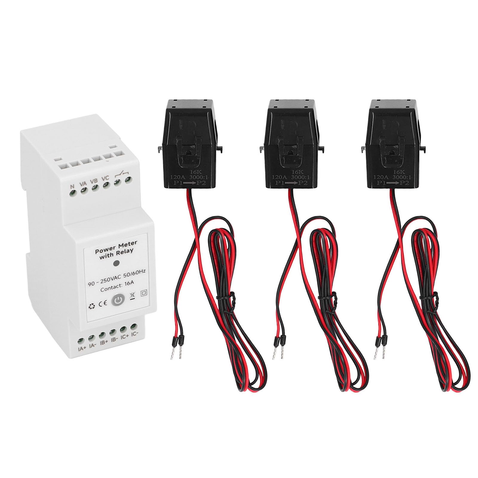 Monitor de Energía WiFi, Medidor Inteligente Trifásico de 4 Cables con relé para Propietarios de Viviendas, Abrazadera CT ABS 3x120A