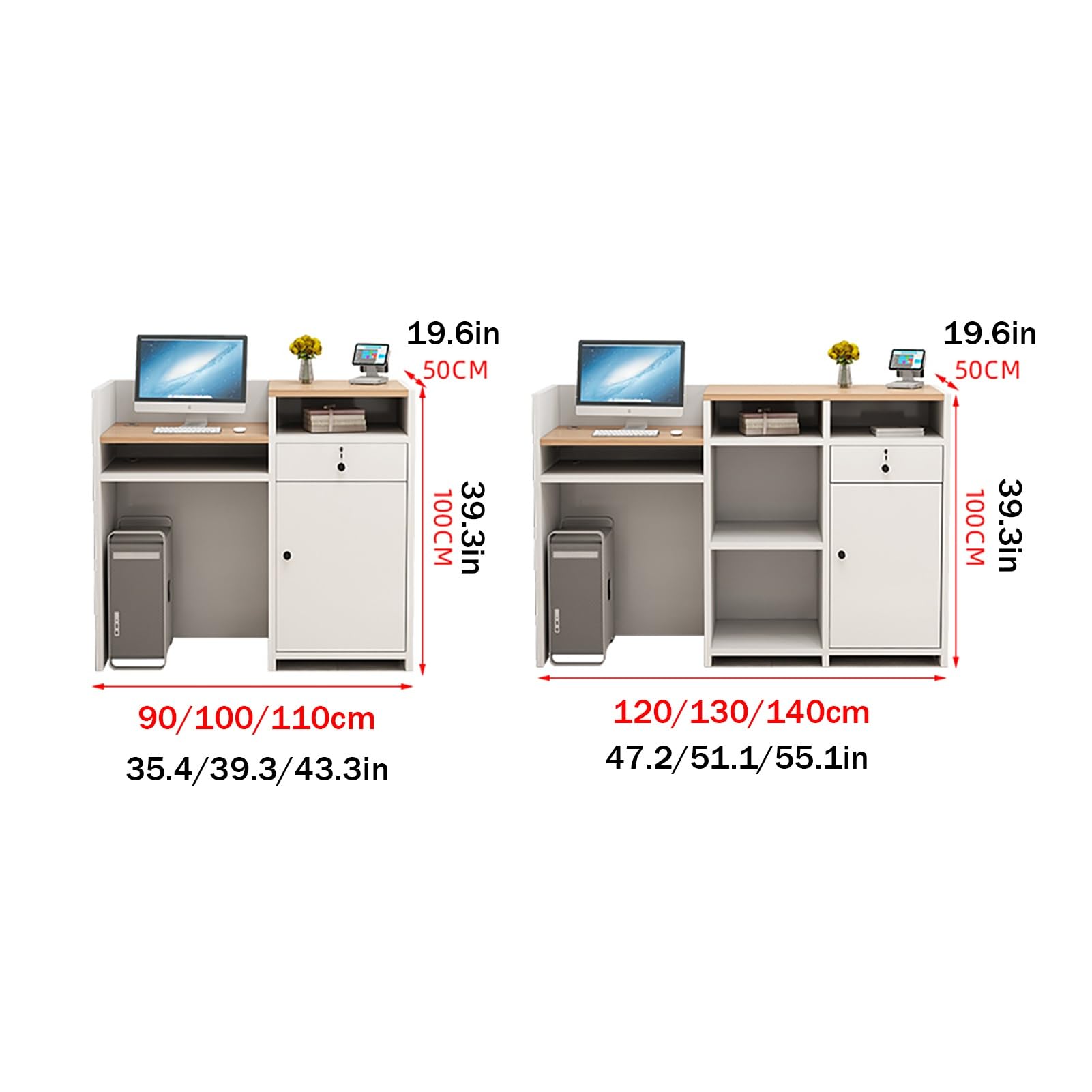Generico Banco Reception Moderno Bianco con cassetto con Serratura e armadietto Contenitore, Ideale per saloni di Bellezza, Negozi di Abbigliamento, Hall di uffici e Uso