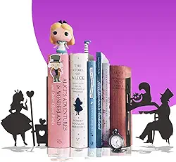 Suporte para livros, Aparador Alice, chapeleiro louco, gato, PeculiArtes