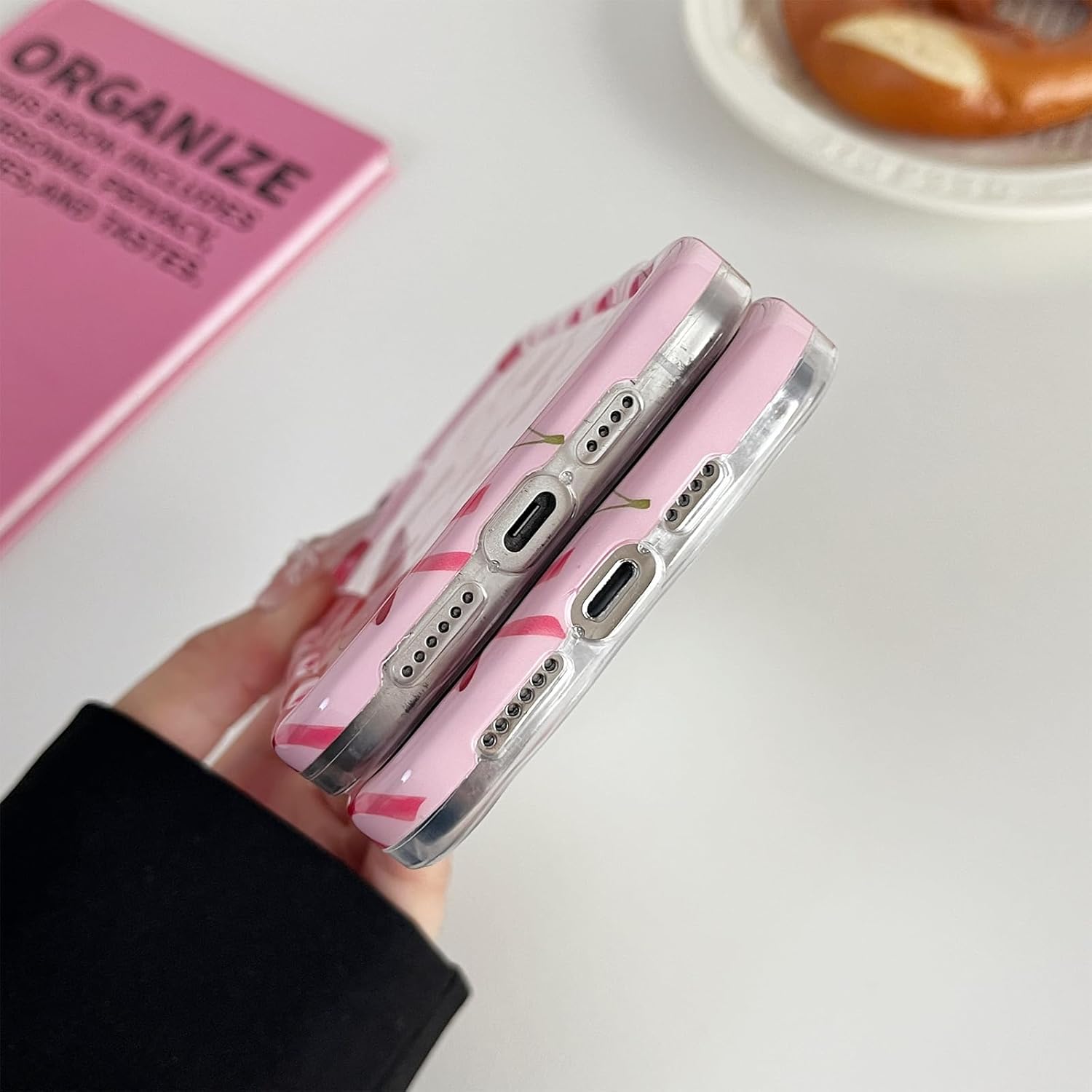 Compatible with iPhone 13 Pro Max Case, Cute Wave Curly Pink Cherry Bow Phone Case for Women, Soft TPU Shockproof Protection Cover Designed for iPhone 13 Pro Max 6.7 inch - Image 5