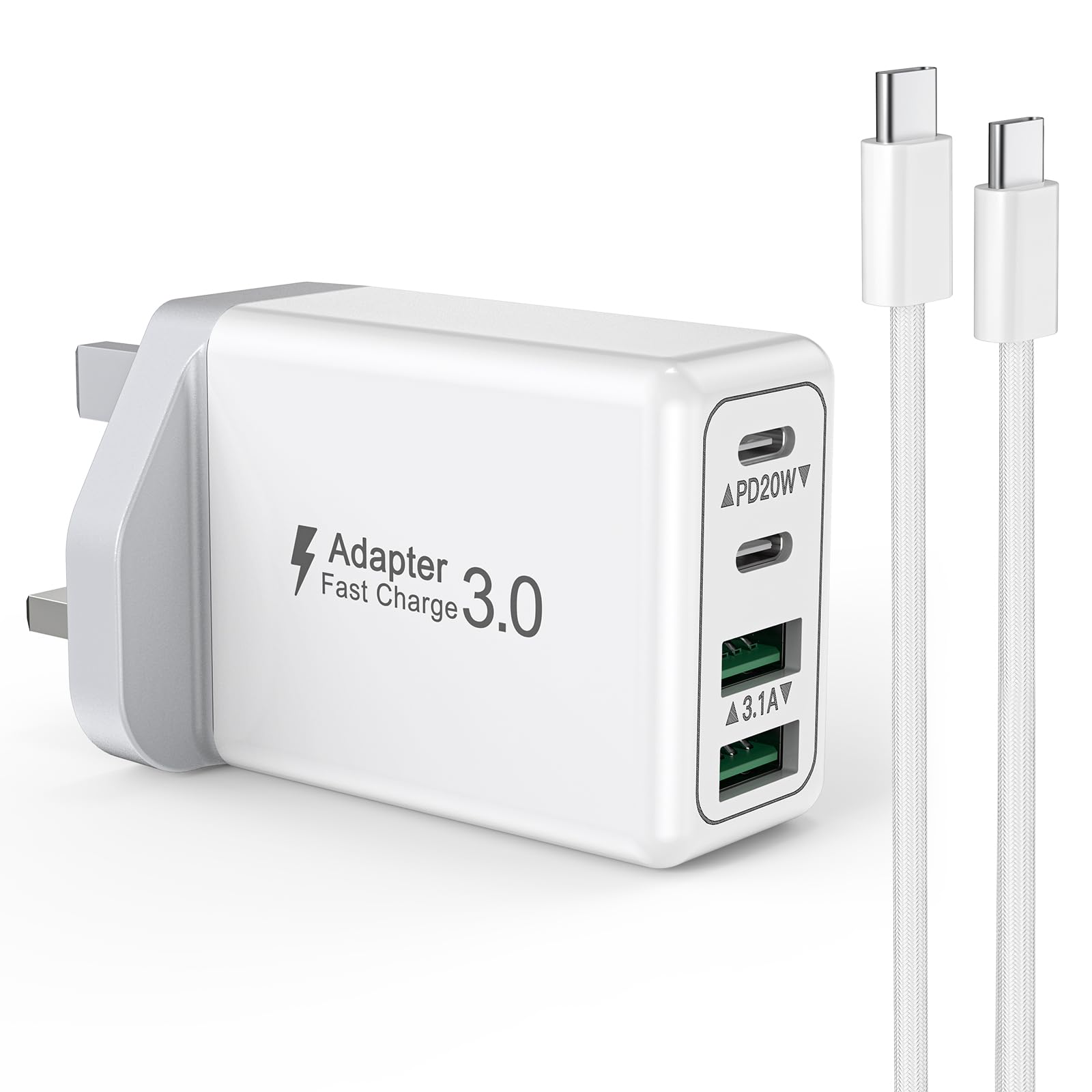USBC Plug UK, 40W 4 Port USB Plug Fast Charger Dual USB-C Power Adapter+ QC USB Wall Plug, Multi Mains Charger Plug, Type C Charging Plug for iPhone 17 16 15 14 13 12 11 Pro Max Plus XS, Samsung — view 14
