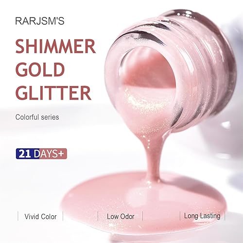 Miniatura 3 de RARJSM Esmalte de Uñas en Gel Rosa con Purpurina Nude, Rosa Brillante con Pigmento Dorado Brillante, Esmalte de Uñas en Gel Gelatinoso Transparente,