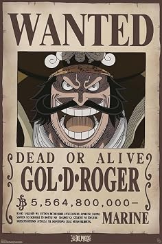 BUY ART FOR LESS Officially Licensed One Piece - Wanted Gold Roger Art Poster - 24 x 36 Inch - Decorative Print - Poster Paper - Ready to Frame