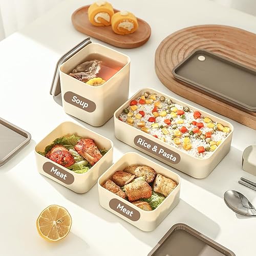 Miniatura 9 de YBOBK HOME Lonchera Bento para adultos, 2 piezas, apilables, japonesas, a prueba de fugas, con compartimentos divididos