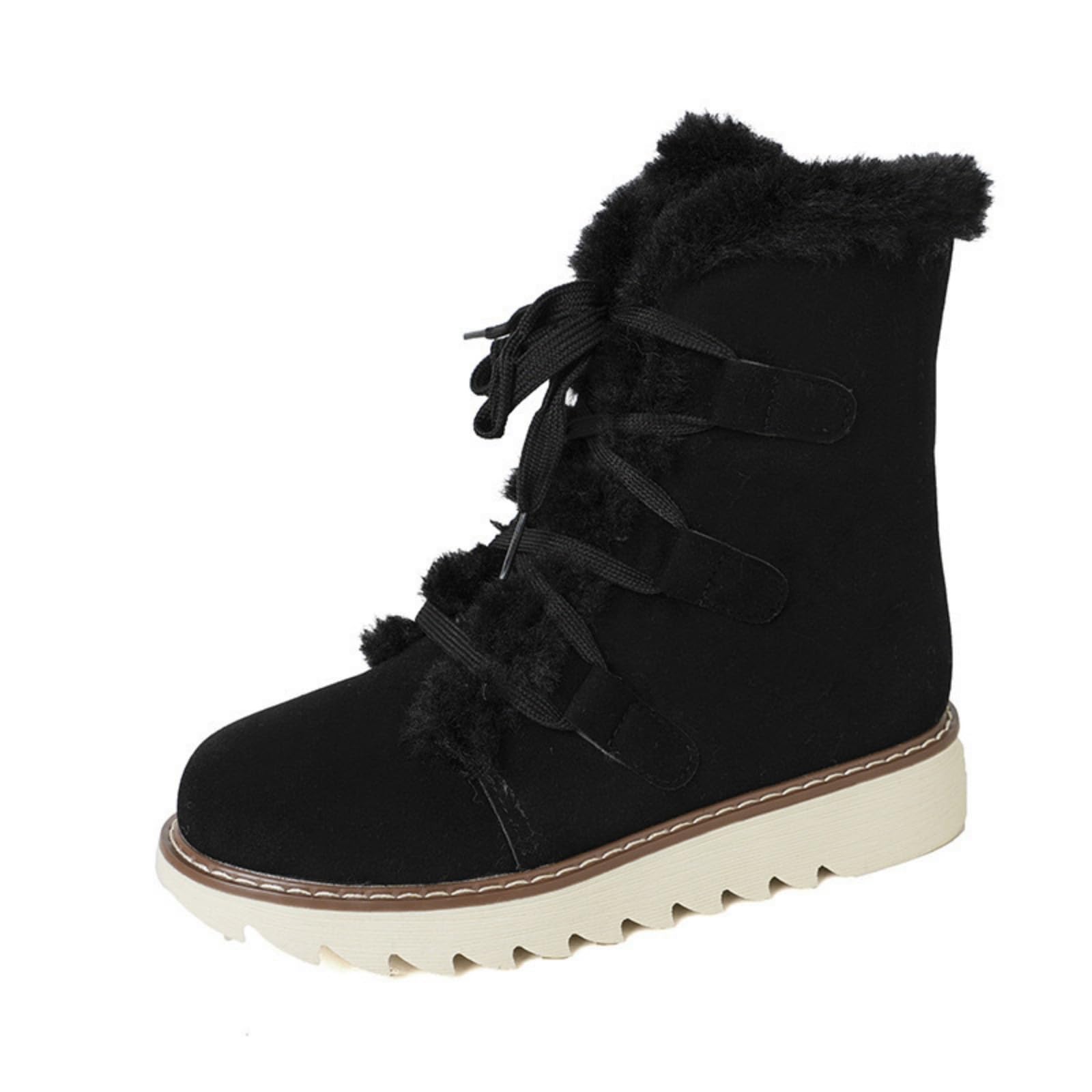 Womens Boots Winter Lace Up Fur Lined Ankle Booties Mens Snow Barefoot Shoes Warm Short Outdoor Anti-Slip Wide