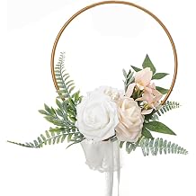 Wedding Floral Hoop Wreath for Bridesmaids,Artificial Metal Bridesmaid Handheld Garland with Rose and Eucalyptus Garland Metal Ring Wreath for Bridal Shower,Ceremony Anniversary White
