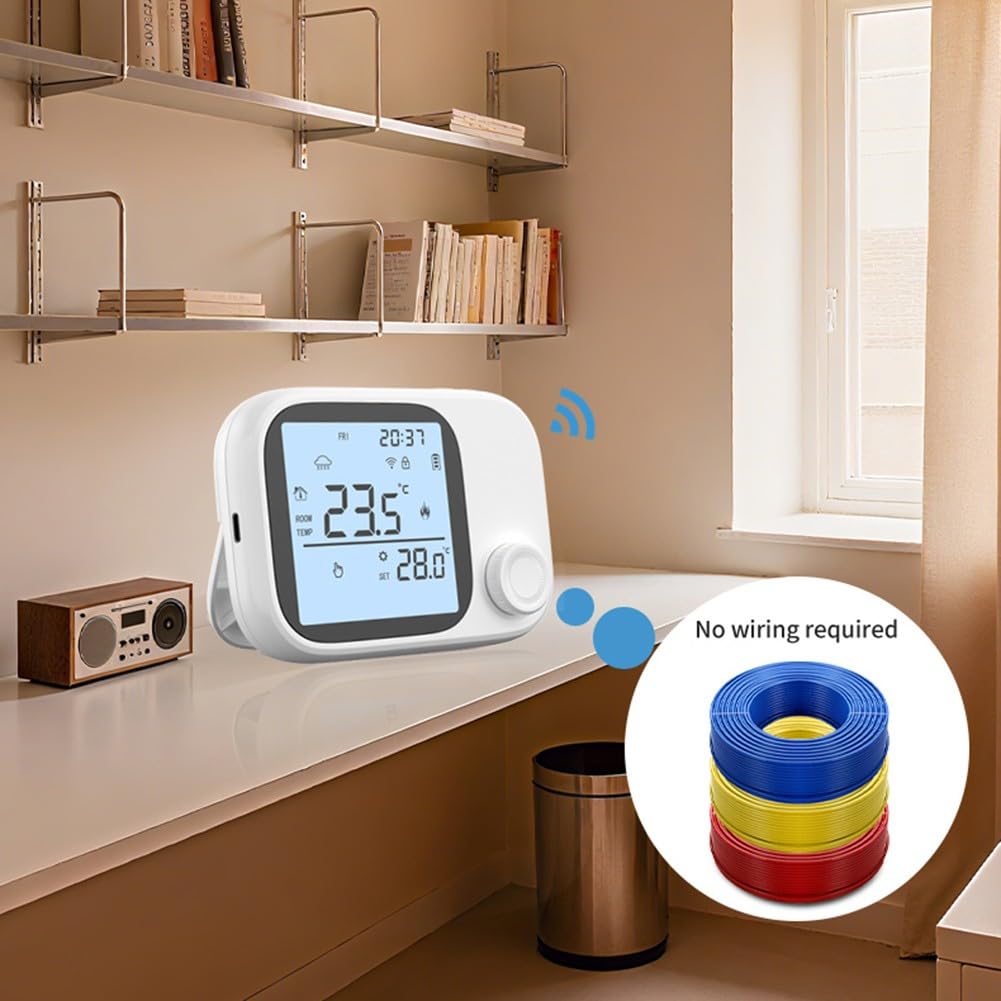 RF433 - Termostato wireless per caldaia con WiFi e controllo della temperatura programmabile, per casa intelligente Tuya, lungo raggio di 300 m, ricaricabile tramite USB, per riscaldamento a