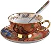 YBK Tech Euro Style Cup& Saucer Set, Bone China Teacup Coffee Cup for Breakfast Home Kitchen- Birds and Trees Patterns (Orange)