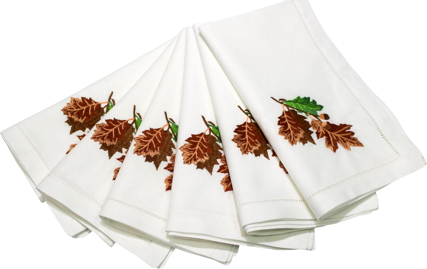 -Embroidered Cloth Napkin – Brown Almond Christmas Cotton Napkins, Set of 6 – 18x18 Hemstitch Table Napkins – Machine Washable – Ideal for Daily Dining, Giving