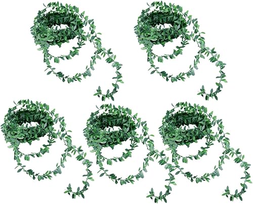 Yardwe 5 piezas de alambre de hoja verde de ratán de imitación de hojas artificiales, plantas artificiales de selva silvestre, vides botánicas