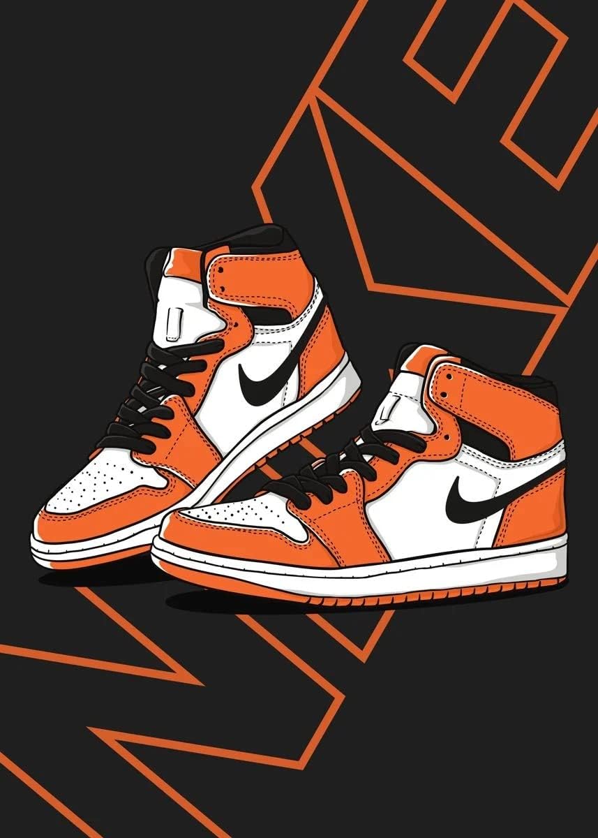Jordan 1 Orange Nike Air Shop Sign Logo Sport Fashion Trainer Sneaker Print Poster Wall Picture A4 +, 8.3 x 11.7 inches