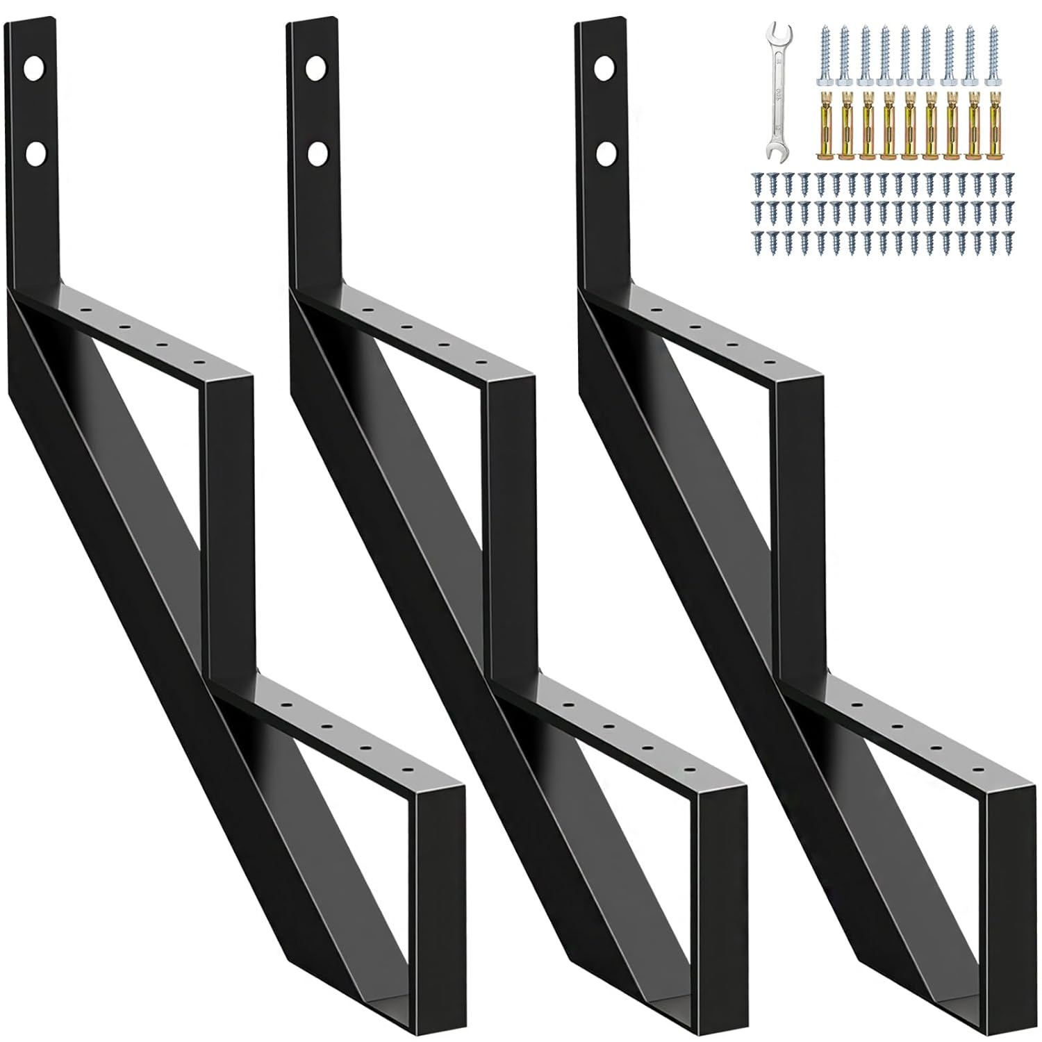 Steel Stair Riser 2 Step, Metal Stair Stringers for Deck Height 19.5 inches, Steel Stair Step Riser for Outside Stairs 3 Pack