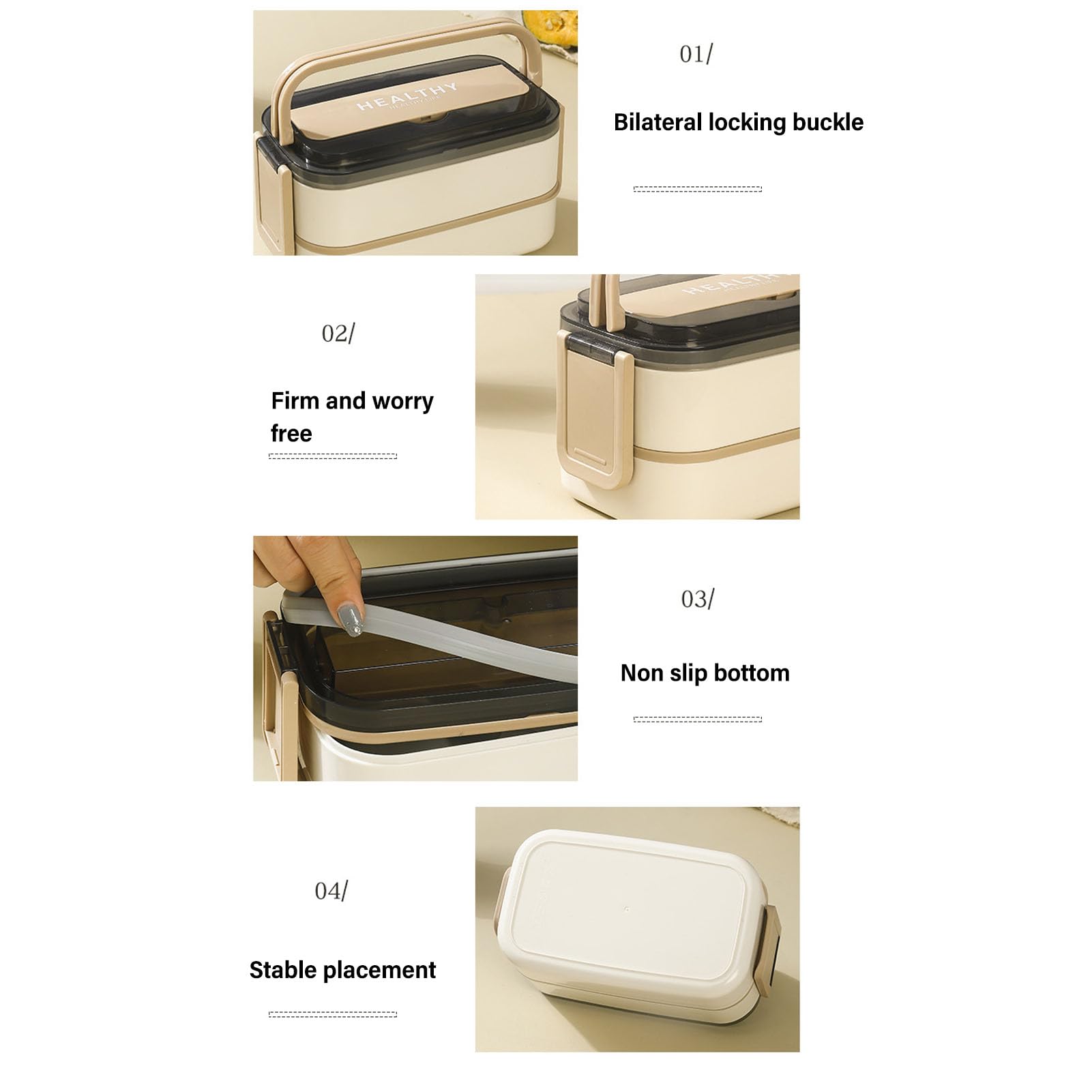 YUYTE para Alimentos Lonchera Portátil con Compartimentos de Acero Inoxidable 316 de Doble Capa con Cubiertos para el Trabajo, la Escuela, la Oficina, 1400 Ml de Gran Capacidad (albaricoque de leche)