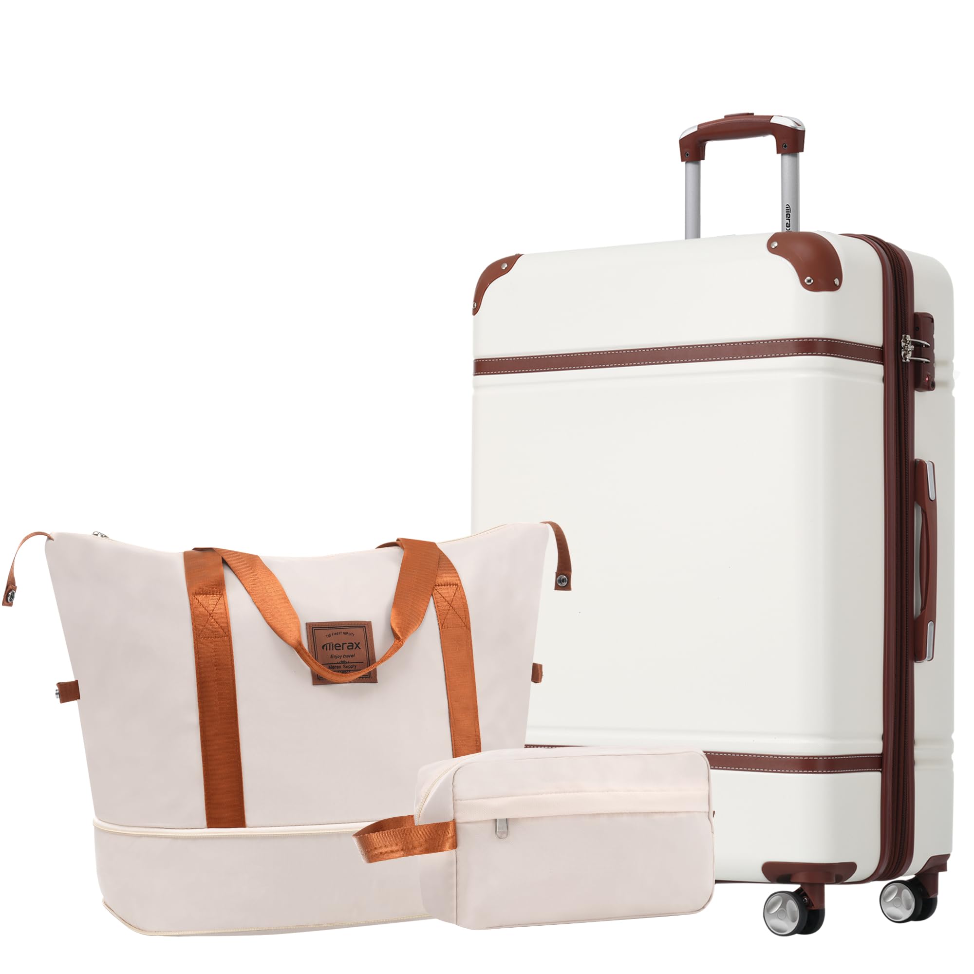 Merax 24 IN Luggage with Bags, Suitcase with Spinner Wheels, Vintage Expanded Luggage with TSA Lock Lightweight(White)
