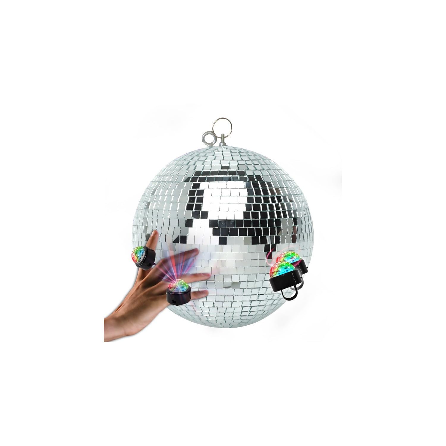 Boule à Facettes Argentée 50cm FXLab avec deux points de suspension - Matériau Léger, Mirroir Poli - Light Bagues LED EN CADEAUX