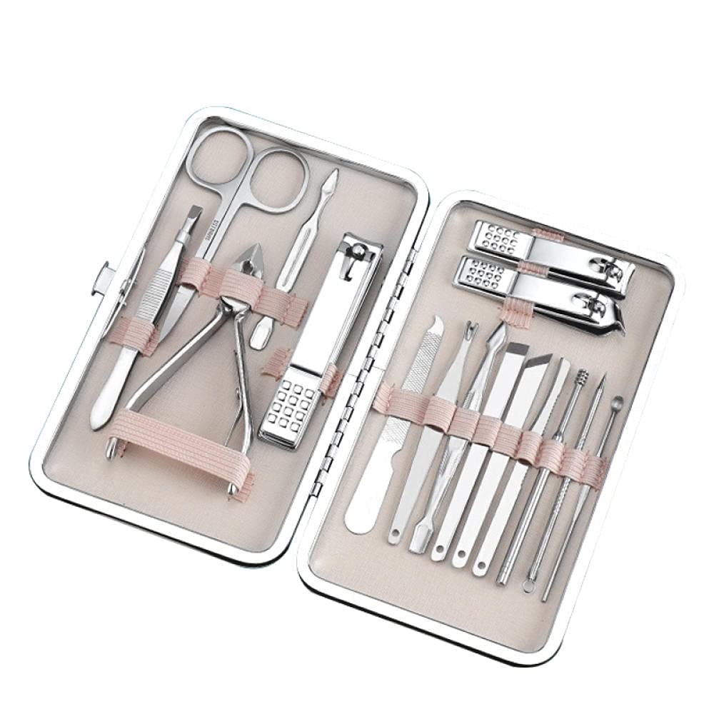 Professionelles Nagelknipser-Set 7-18-teilig, scharfer Nagelschneider aus Edelstahl, Pediküre- und Maniküre-Set mit Cortex-Metallgehäuse für Männer und Frauen, Silber, 10-teiliges Set (Silber 16)