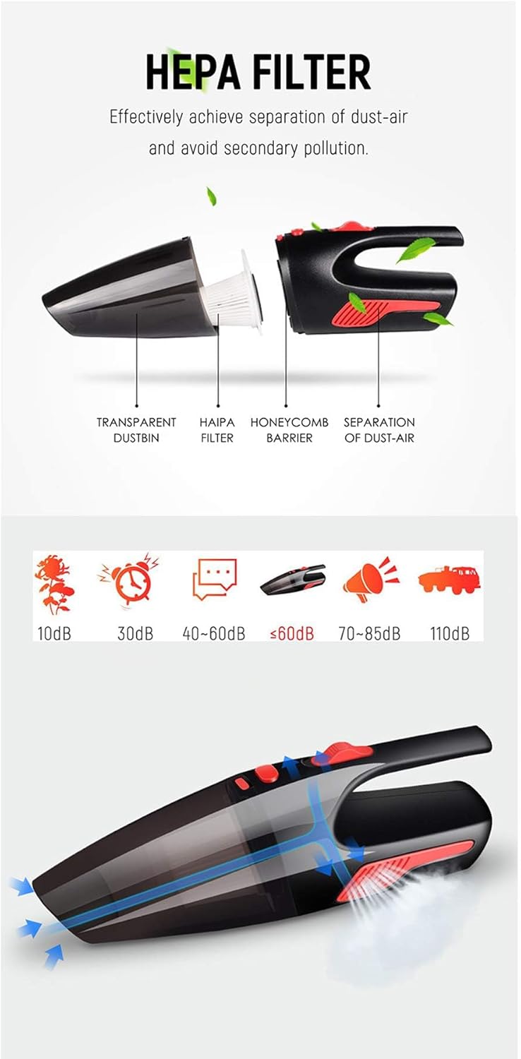 5000PA 120W Handheld Vacuum Cleaner, Corded Portable 2200mAh Rechargeable Low Decibel Wet Dry for Car Pet Hair Home Office, Strong Suction Car Vacuums Cleaner