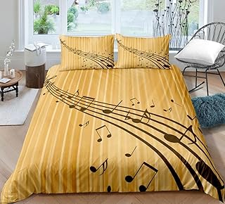 Podwójna kołdra zestaw czarny nuta muzyczna wielbłąd pościel pościel z mikrofibry zestawy poszewek na kołdrę odporna na kurz zestaw kołdry nadaje się do prania zestaw pościeli, 1 poszewka na kołdrę z zamkiem błyskawicznym i poszewki na poduszki 2 opakowania 50 x 75 cm