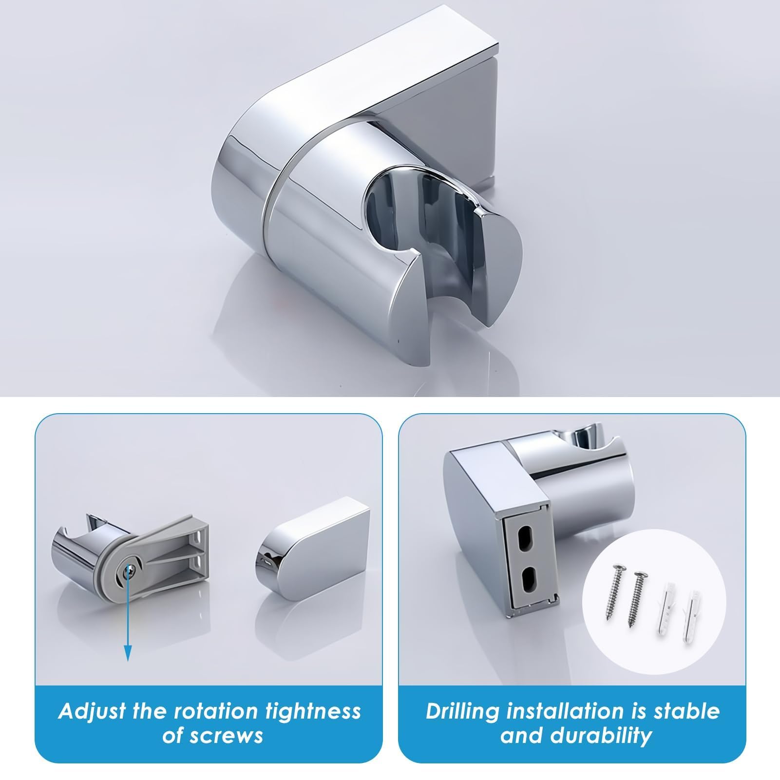 Shower Head Holder, Universal 360°Adjustable Angle Chrome Plated Shower Bracket - Image 4