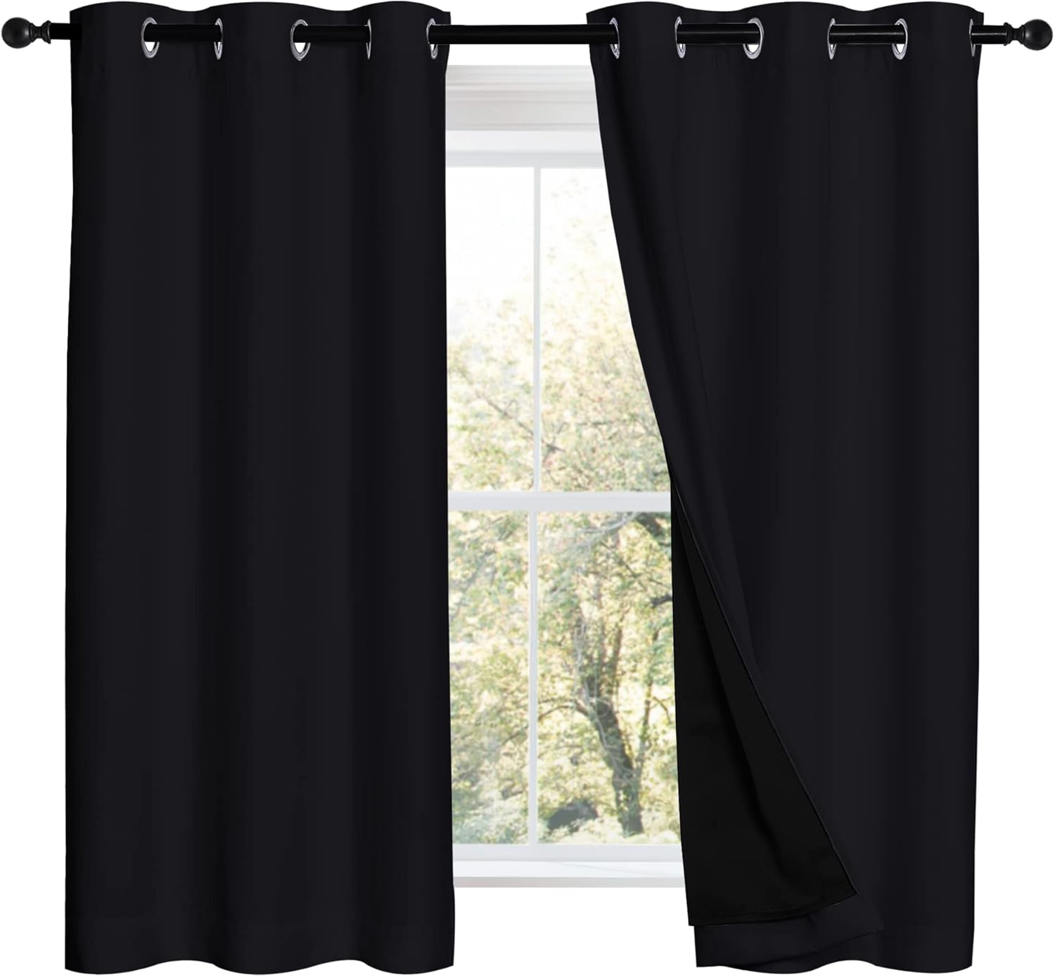 NICETOWN Black Out Curtains 54 inches Length Set of 2, 2 Thick Layers Completely Blackout Window Treatment Thermal Insulated Lined Drapes for Basement Window (42 inches Width Each Panel) W42 x L54 Black