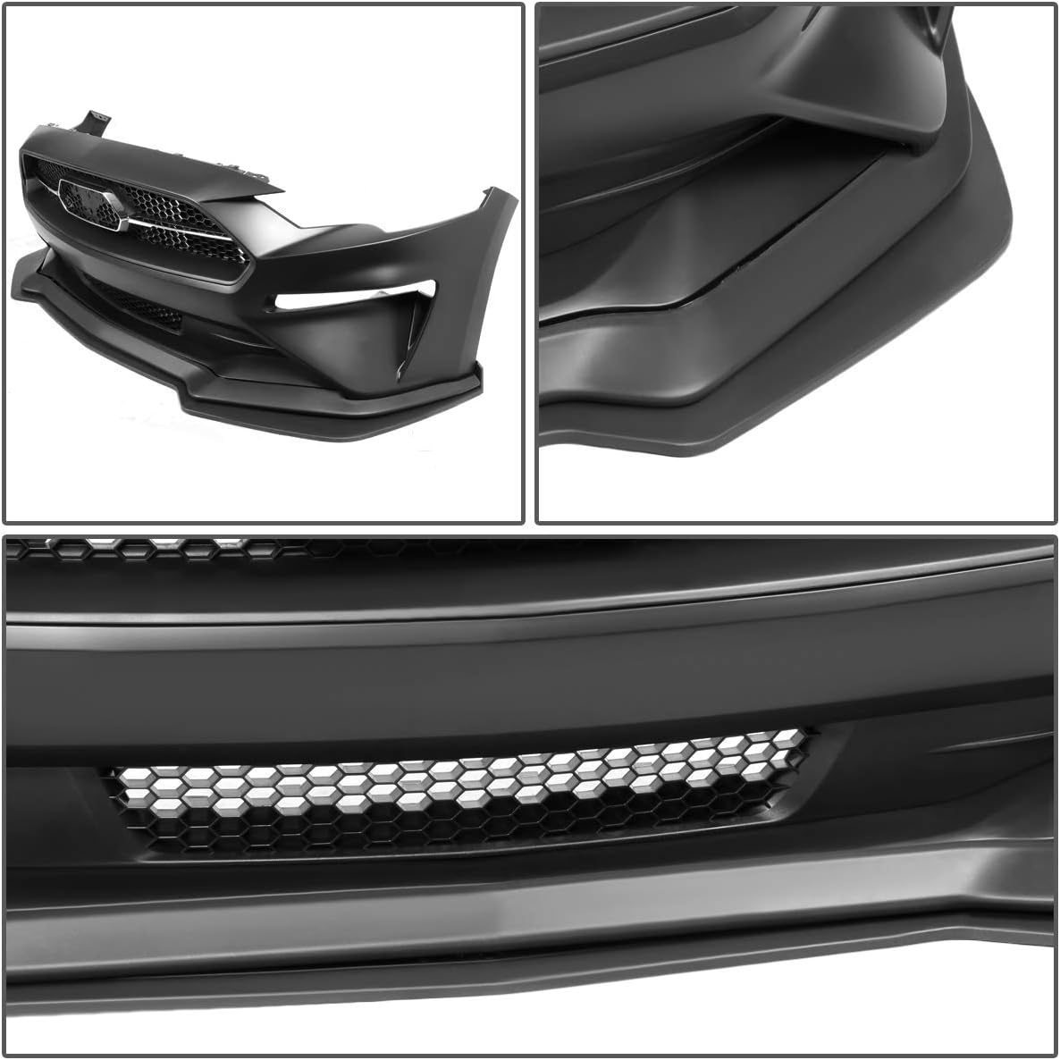 DNA Motoring BUMP-FM18-PULL Full Front Hood Bumper Honeycomb Mesh Style Grille/Frame Compatible with 18-20 Ford Mustang GT/Ecoboost