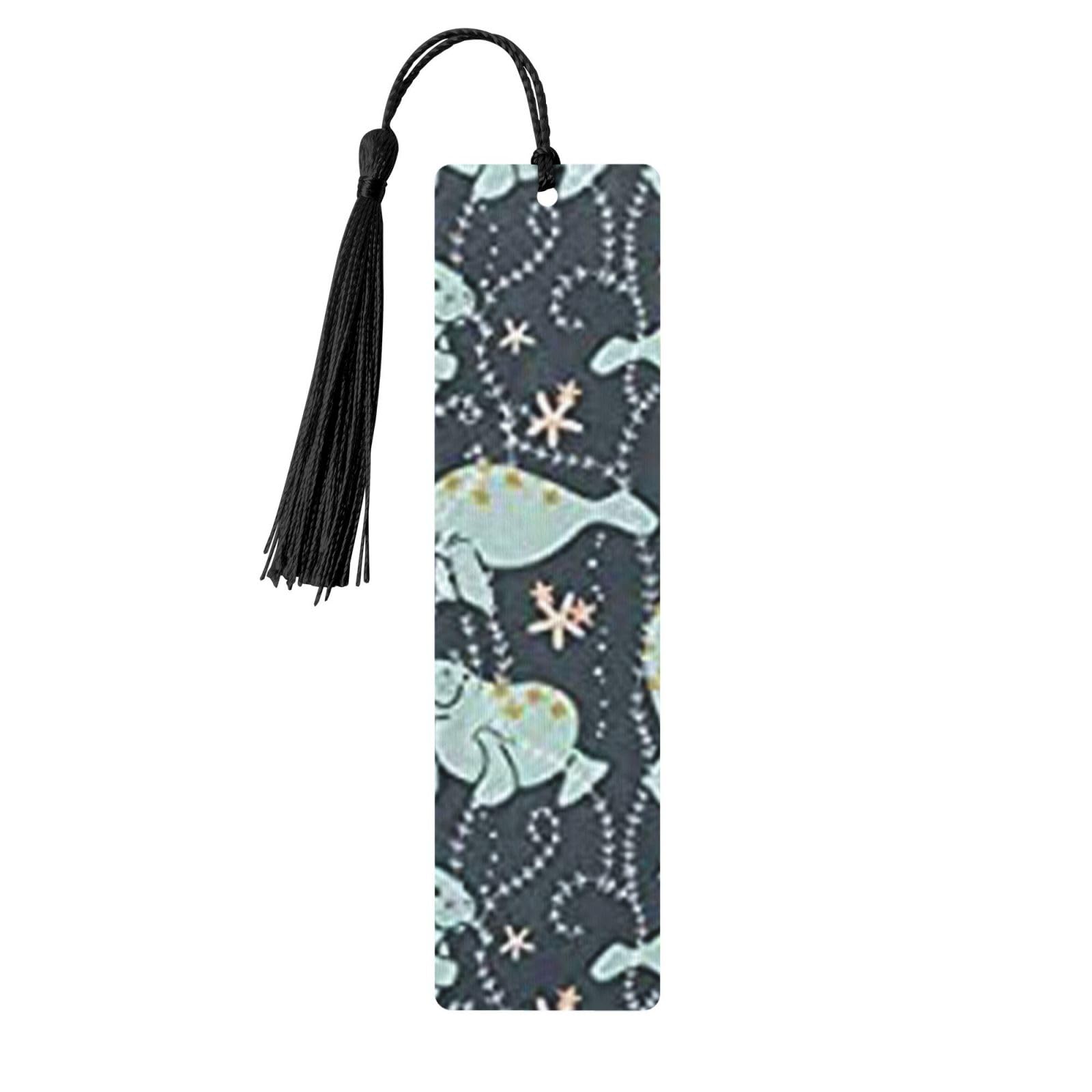 Marcapáginas de madera con estampado de animales de manatí, borlas coloridas, uso diario en la oficina, 1.2 x 4.6 pulgadas, decoración de fiesta de Navidad