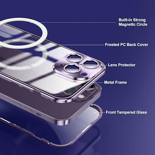 Miniatura 6 de Jonwelsy Funda para iPhone 14 Pro, protección de doble cara de 360 grados, compatible con Magsafe de absorción magnética, parachoques de metal,