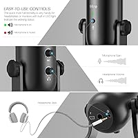 Vista 3 de FIFINE Micrófono de podcast USB para grabación en streaming, micrófono de condensador para juegos de computadora para PC Mac, salida de auriculares