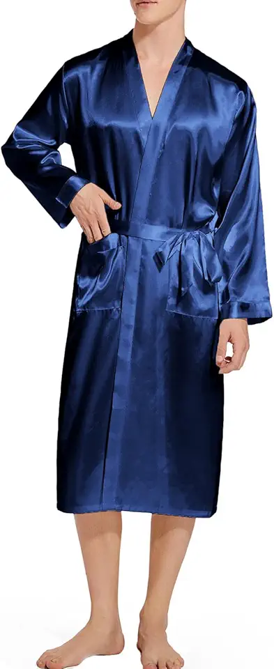 Roupão masculino quimono de seda cetim manga longa spa roupão leve macio sedoso pijama robes