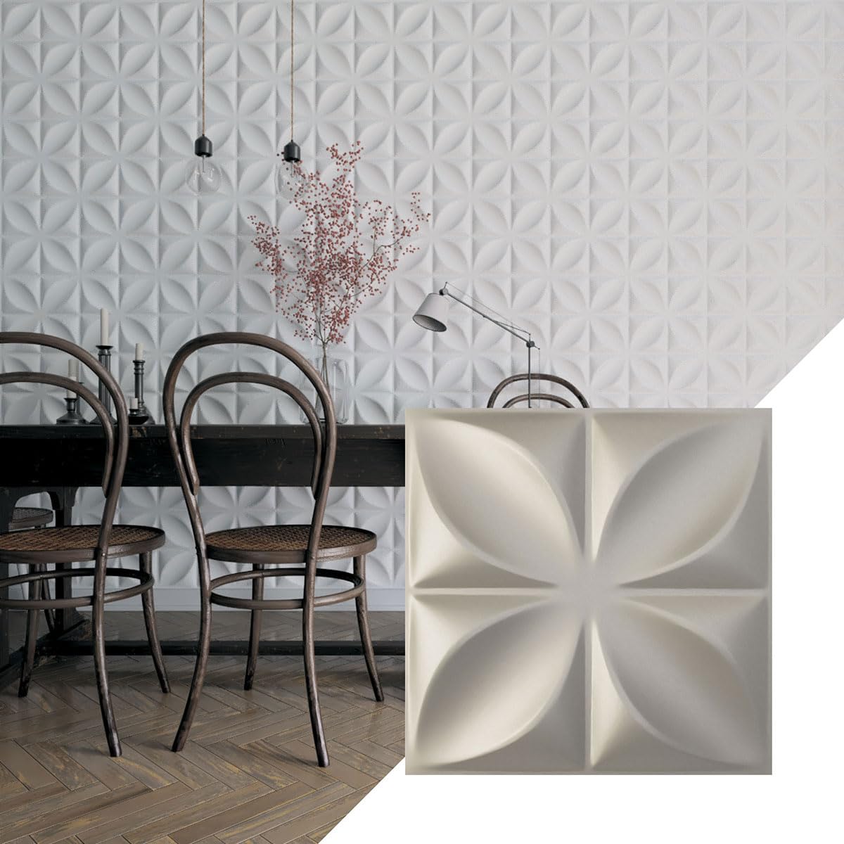 Paneles de pared termoformados de aluminio de la marca Ekena Millwork modelo WP12X12HEBAL 1