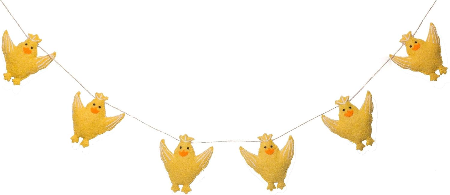 De Kulture Handmade Premium Wool Felt Easter Flying Chicks Garland Eco Friendly Eastertide Wall Hanging Home Office Wedding Party Holiday Decoration Banner |48 Inch