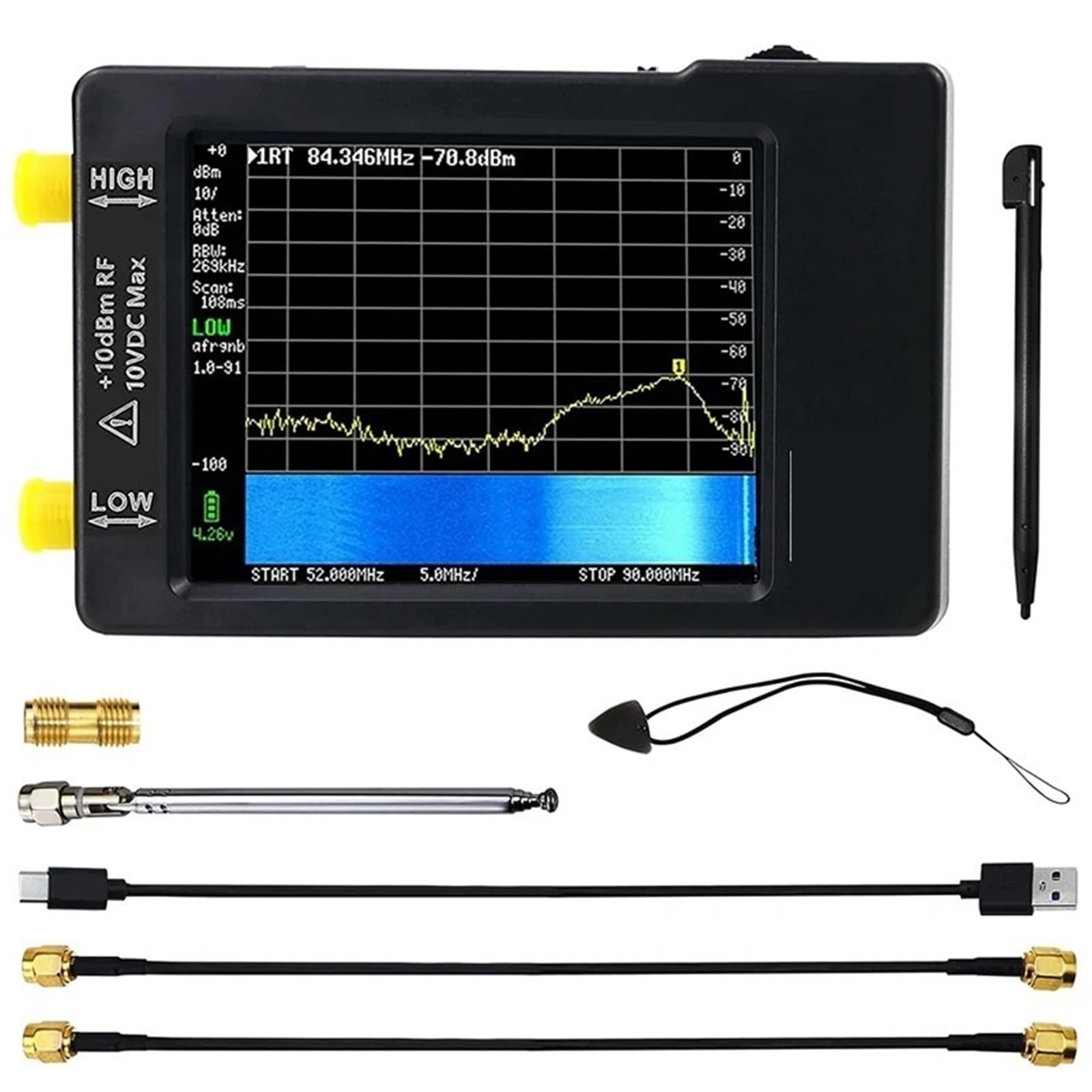 Spektrumanalysatoren, Analysator, verbesserte Version V0.3.1_E, tragbares 2,8-Zoll-Display, 100 kHz bis 960 MHz, mit ESD-geschütztem Signalgenerator