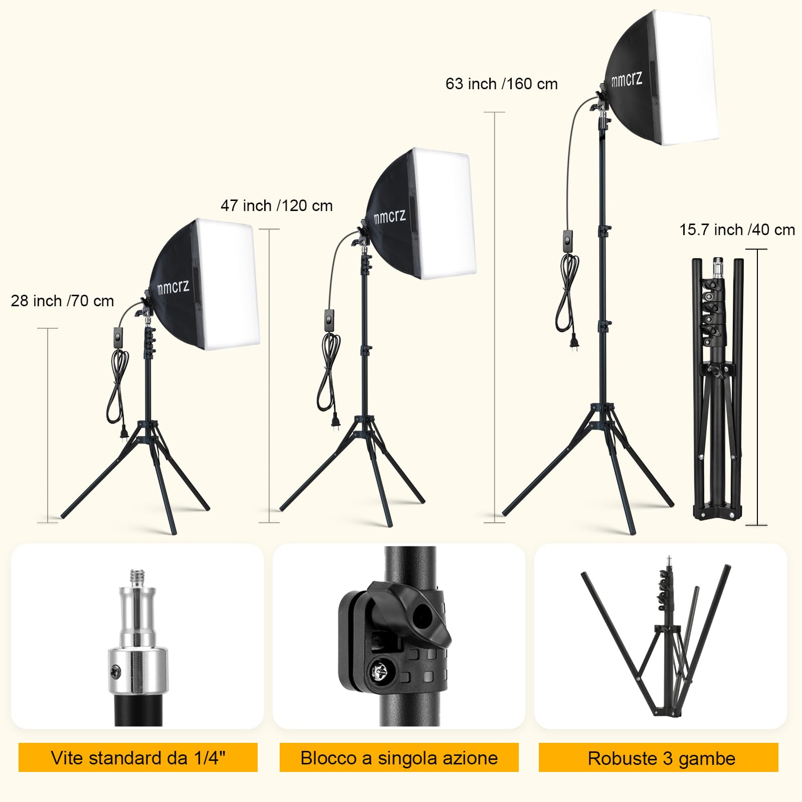 Set di 2 luci professionali softbox da 40 x 40 cm, luci da studio con 85 W, 2700-6500 K, E27 LED, illuminazione continua per fotografia/registrazione video, streaming live