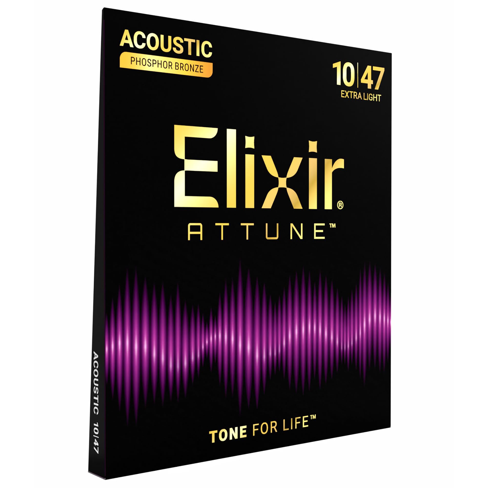 Elixir Strings, ATTUNE Acoustic Guitar Strings, Phosphor Bronze, Longest-Lasting Crisp and Clear Tone with Natural Feel, 6 String Set, Extra Light 10-47