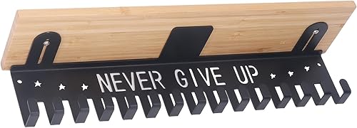 Miniatura 8 de ViaGasaFamido Estante de bambú resistente para almacenamiento de medallas y trofeos, 20 ganchos para cintas, deportes, gimnasia, fútbol, danza,