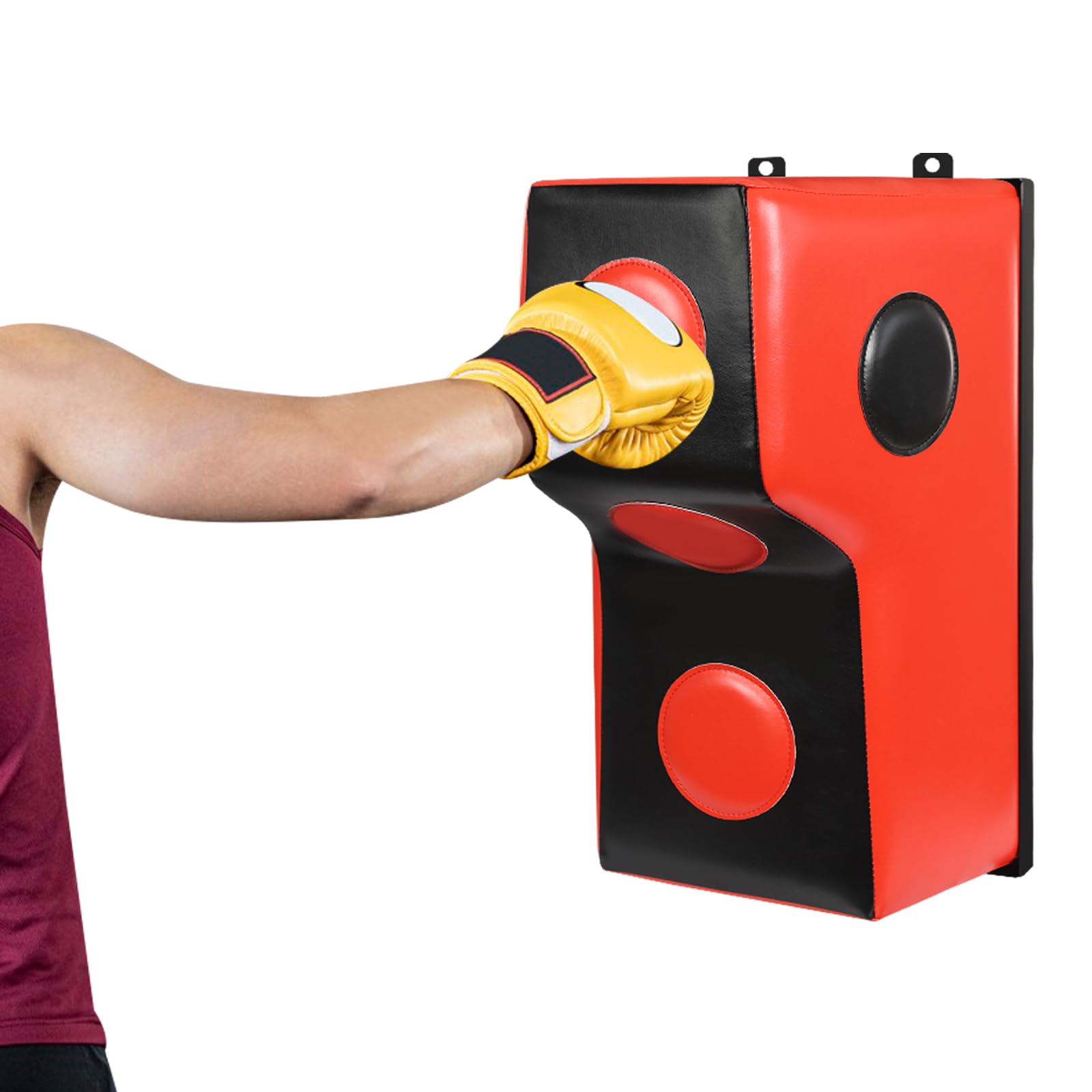 CNCEST Wall Mount Punching Bag, Space-Saving Boxing Training Equipment for Hooks, Wall Mounted Uppercut Boxing Bag for Bedroom, Study, Living Room, Gym (Red, Black)
