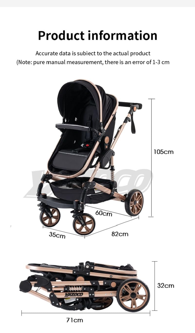 trio passeggino neonati in offerta fino 25 kg,Carrozzina reversibile fronte mamma e strada, Pieghevole，Con borsa mamma, portabicchieri, Coperchio pioggia (3 in1 739 Oro nero)