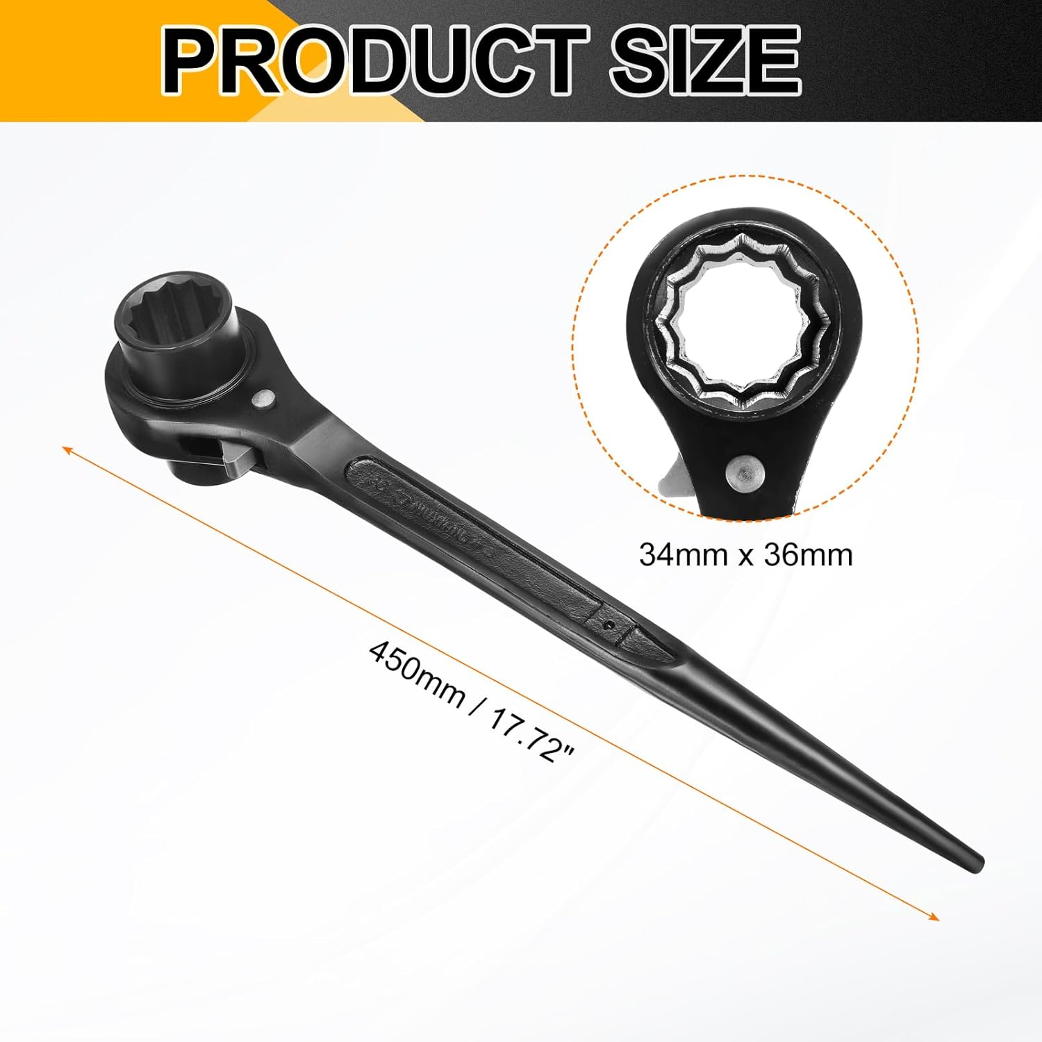 HARFINGTON Scaffolding Podger Ratchet Wrench 34mm x 36mm CR-V 12 Point Double Ended Socket Ratcheting Podger Scaffold Spud Spanner Tool for Auto Repair Mechanical Maintenance, Black