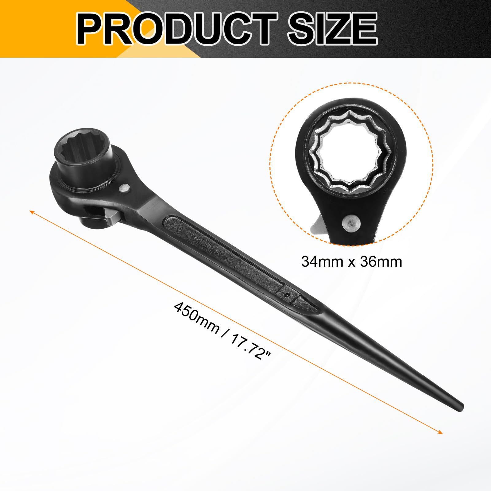 QUARKZMAN Klucz grzechotkowy rusztowanie Podger 34 mm x 36 mm CR-V podwójne gniazdo końcowe 12-punktowe narzędzie podger rusztowanie Spud do naprawy samochodów, konserwacja mechaniczna, czarny