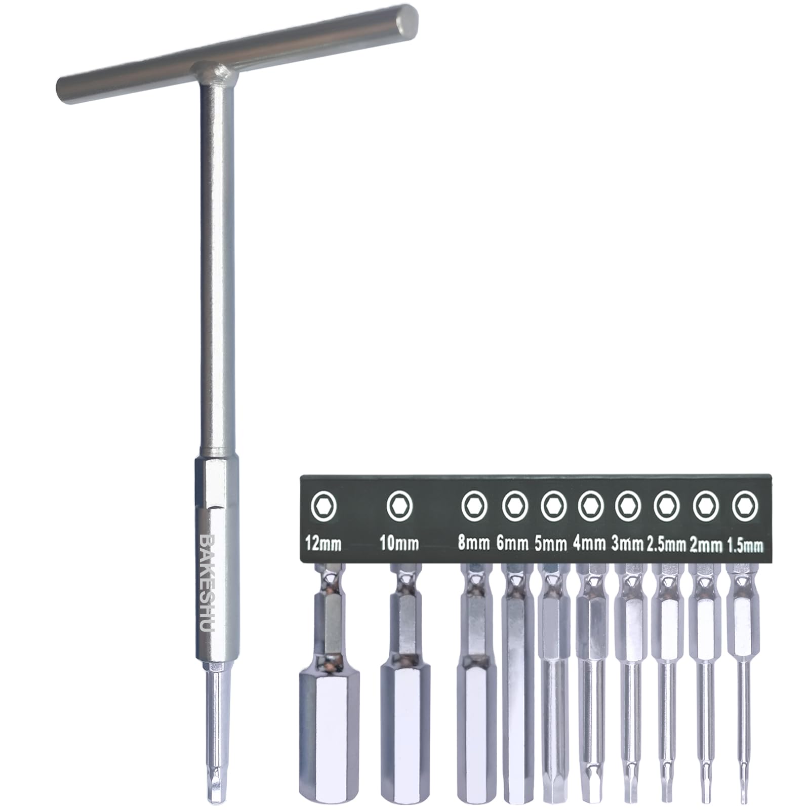 BAKESHU 13 Piece T-Handle Allen Key Set,Metric 1.5-10mm Hex Key Set.S2 Hex Bits for Furniture Assembly Bike,Motorcycle,Mechanical Maintenance